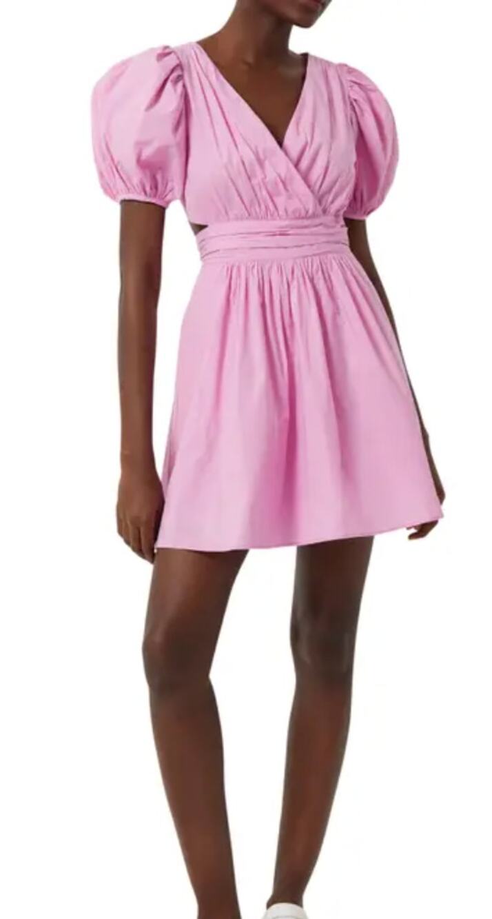 NWT French Connection Rhodes Poplin V Neck Mini Dress Pink Morning Glory 4